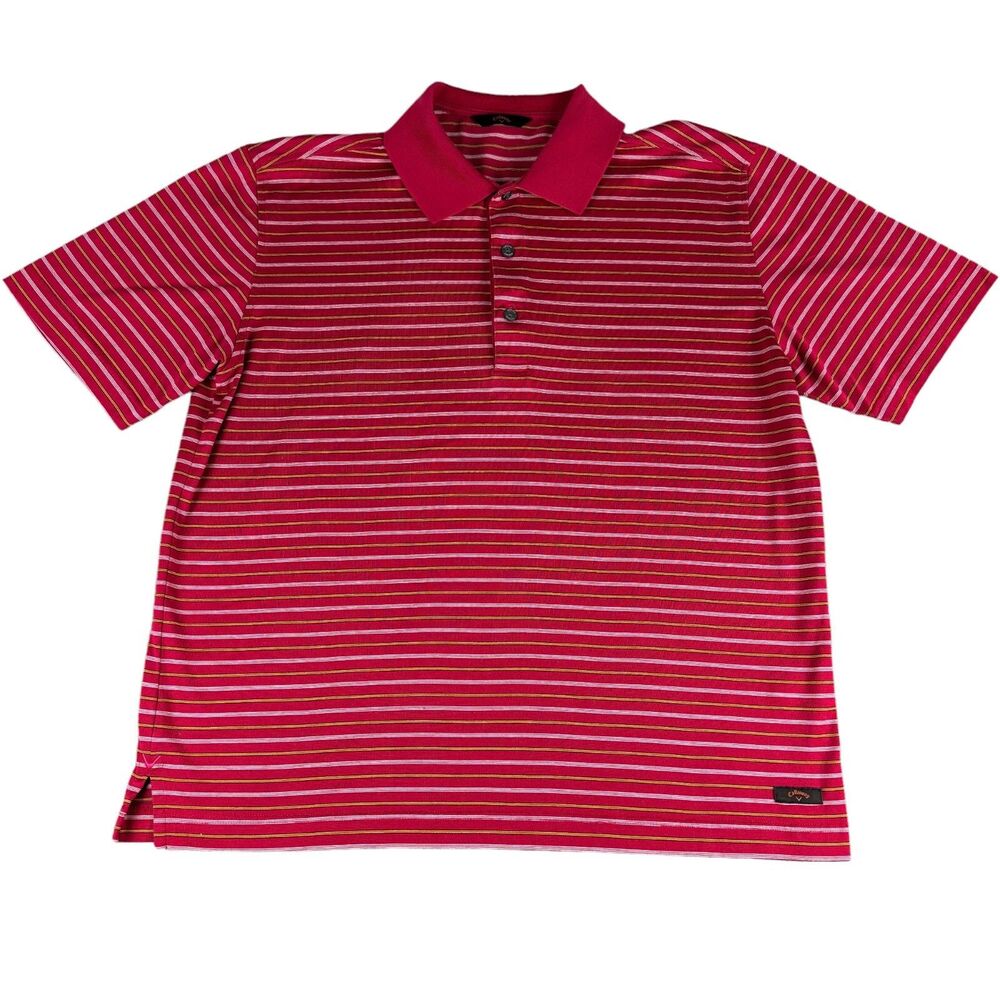 Callaway Polo Shirt Men's Large Red Short Sleeve Striped Outdoor Preppy Golf Top